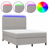 Cumpara ieftin Pat cu arcuri, saltea si LED, gri deschis, 140x200 cm, textil