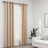 Perdele Opace vidaXL Bej 140x245 cm, Set 2 Bucăți, Aspect P&acirc;nză, Ocheți, Poliester