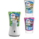 Pachet Sagrotan No Touch Kids: Dozator sapun lichid cu senzor + 2 rezerve sapun, 250 ml - compatibil cu DETTOL