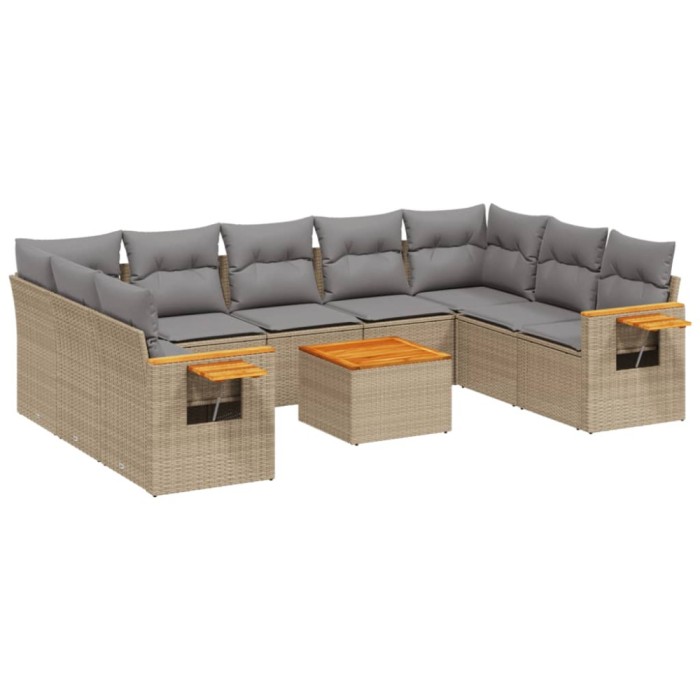 Set canapele de gradina cu perne, 10 piese, bej, poliratan