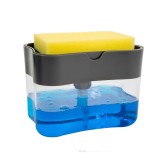 Dozator 2&Atilde;&reg;n1 pentru detergent &Egrave;i obiecte sanitare, cu suport pentru burete, capacitate 380ml, design compact &Egrave;i modern, 14 x 10.5 x 10 cm, gri
