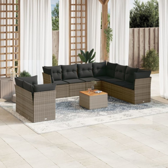 Gossi set mobilier de gradina cu perne, 10 piese, gri, poliratan
