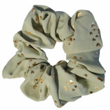 Elastic de par tip scrunchie, textil cu imprimeu, verde fistic