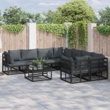 vidaXL Set de canapele pentru grădină cu pernă 9 pcs Negru Aluminiu