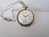 Ceas de Buzunar Fusee - Carcasa din Argint de 0.800 - cu Capac Intermediar din Metal.