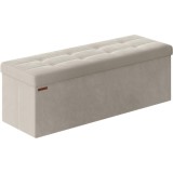 SONGMICS Bancuta pliabila cu spatiu de depozitare, catifea matlasata, 38x110x38 cm, capacitate 300 kg, alb cream Household NewTrend