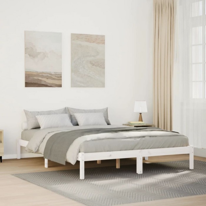 vidaXL Cadru pat foarte lung fără saltea alb 140x220 cm lemn masiv pin