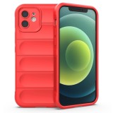Husa pentru iphone 12, antisoc, margini cu striatii, design minimalist, red