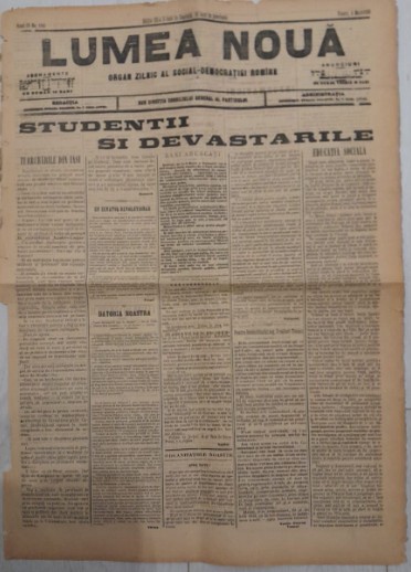 Ziar LUMEA NOUĂ, 1898, 4 pg format mare/ &rdquo;Studentii si devastarile&rdquo; Iasi / Jassy