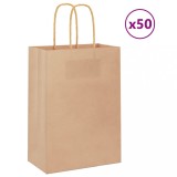 vidaXL Pungi de h&acirc;rtie 50 buc cu m&acirc;nere maro 15x8x21 cm