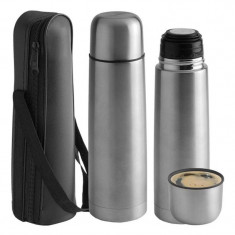 Thermos Rosberg R52010A, 1 litru, Cu sac și cană, Dop, Oțel inoxidabil