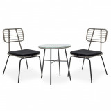 Set mobilier de gradina 3 piese Gaus-Naoki v2, Pakoworld, masa cu 2 scaune, 70x70x74 cm, ratan sintetic/metal/sticla, negru/gri