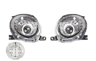 Set faruri tuning FIAT 500 (312), 03.2007-08.2015, Taiwan, partea stanga+dreapta, tip bec H1+LED+PY21W; manual; transparent, argintiu; foto