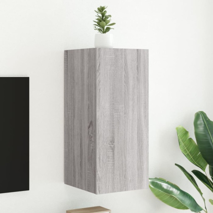 vidaXL Comodă TV de perete cu lumini LED, gri sonoma, 30,5x35x70 cm 837242