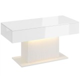 HOMCOM Masă de cafea cu LED și spațiu de depozitare, alb lucios, modernă, 2 sertare &amp; telecomandă, Alb | Aosom Romania