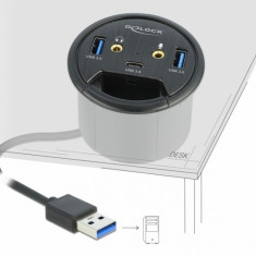 HUB in desk USB 3.2 Gen 1-A la 1 x USB-C + 2 x USB-A + 2 x jack stereo 3.5mm, Delock 62794