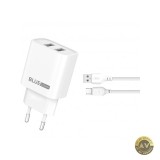 Incarcator Retea Cu Cablu microUSB Blue Power BPCE02M 10.5W 2.1A 2 x USB-A Alb