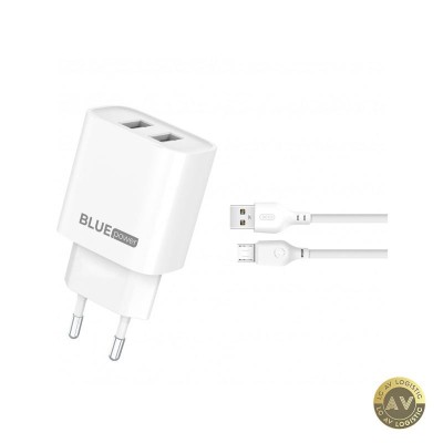 Incarcator Retea Cu Cablu microUSB Blue Power BPCE02M 10.5W 2.1A 2 x USB-A Alb foto