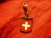 Breloc vechi (fara inel) Elvetia - Emblema , dim.=2cm ,metal si email