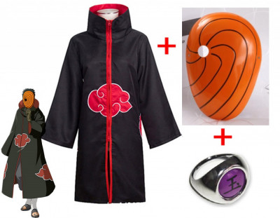 Costum Naruto Tobi Obito Uchiha: roba/pelerina + masca + inel Naruto (130-150cm) foto