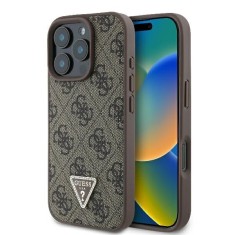 Husa iPhone 16 Pro Guess Leather 4G Triangle Strass, maro, GUHCP16LP4TDPW foto