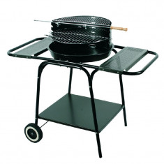 Gratar rotund MasterGrill MG906, 46 cm, 3 polite, Bivol, 2 roti, Otel emailat, Negru