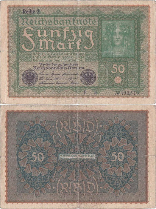 1919 (24 Iunie), 50 Mark (P-66.2) - Reihe 2 - Germania