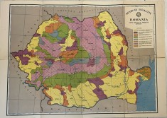 Hartă administrativă RSR (+cai ferate, sosele, autostrada) + Harta zonelor agricole, comunism, epoca de aur / 48 x 34 cm / sunt fata - verso
