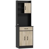 HOMCOM Dulap de Bucătărie, Mobilier cu Orificiu pentru Cabluri și Suprafață pentru Microunde, Dulap de Bucătărie cu Sertar, 3 Rafturi Deschise și Dula
