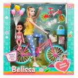 Set de joaca papusa Belissa bruneta si mama ei pe bicicleta