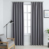 Draperii opace cu c&acirc;rlige, 2 buc., gri, 140 x 245 cm