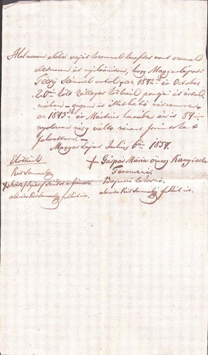 A3751N Zălogire de păm&acirc;nt pentru un &icirc;mprumut de bani, 1854, T&acirc;rgu Lăpuș, limba maghiară, h&acirc;rtie cu filigran No 3 1840