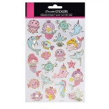 Set Autocolante, 22 Bucăți, Sirene și Animale Marine, Multicolor, Detalii Aurii, Oem