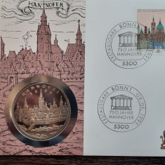 GERMANIA - FDC SI MEDALIE - ANIVERSARE 750 ANI HANNOVER 1241-1991, STARE PROOF