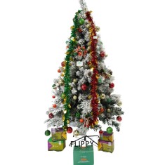 Set brad artificial de Craciun si elemente decorative, nins, decorat cu conuri pin, pentru interior/exterior, inaltime 210 cm, diametru 131 cm, 630 ra foto