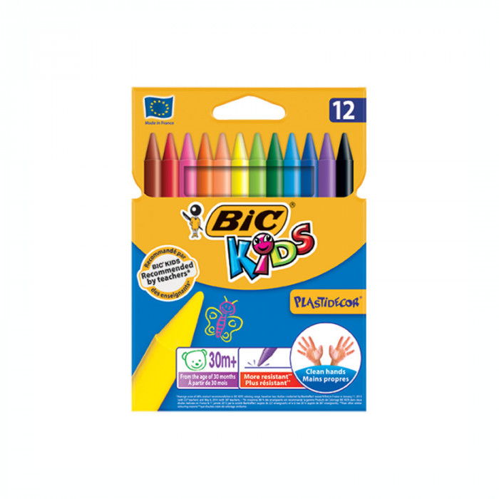 Creioane cerate 12 culori Bic Kids Plastidecor 0341