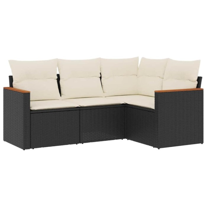 Set mobilier de gradina cu perne, 4 piese, negru, poliratan