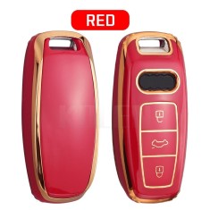 Husa Cheie Audi Q8 A8 SmartKey TPU+PC Rosu Cu Contur Gold