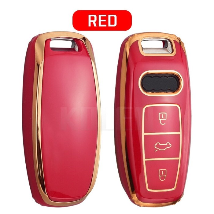 Husa Cheie Audi Q8 A8 SmartKey TPU+PC Rosu Cu Contur Gold AutoProtect KeyCars