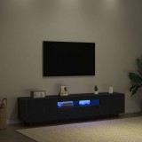 Dulap TV vidaXL cu lumini LED, stejar negru, 180x35x40 cm, din lemn prelucrat
