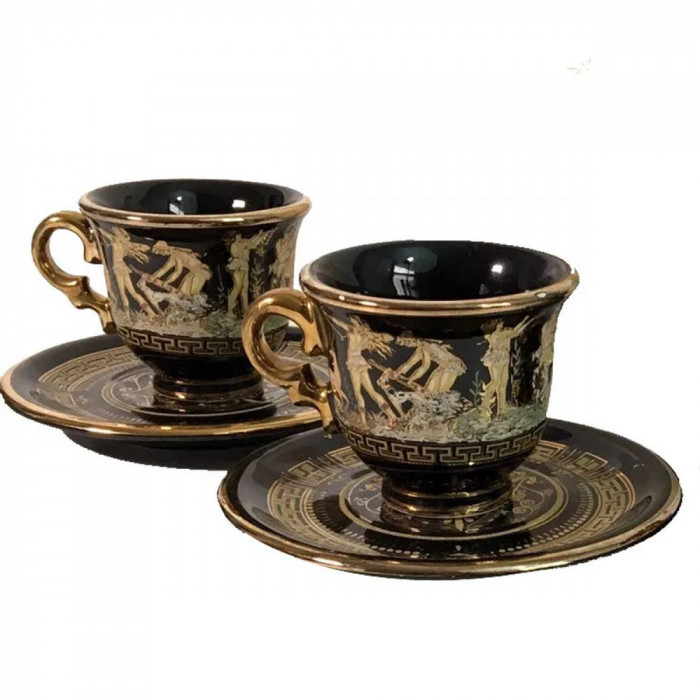 Set Cafea Ceramica Grecia Cu Foita De Aur 24K COD: 462