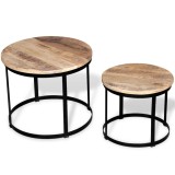 Set 2 Măsuțe Cafea Rotunde Lemn Mango Rugos vidaXL Maro/Negru 50/40cm