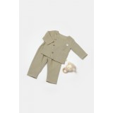 Set bluza cu nasturi si pantaloni , Winter muselin, 100% bumbac - Verde, BabyCosy (Marime: 12-18 Luni)