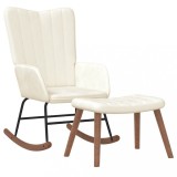 Cumpara ieftin Scaun balansoar cu taburet, alb crem, catifea