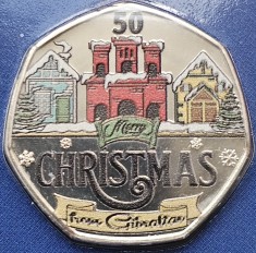 50 pence 2024 Gibraltar, Christmas, Bunc, color, Blister, rara : tiraj 2000 ex.