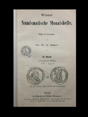 Wiener Numismatische Monatschefte, vol. 1, 2, Wien,1865,1866. foto