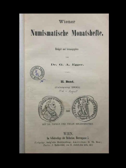 Wiener Numismatische Monatschefte, vol. 1, 2, Wien,1865,1866.