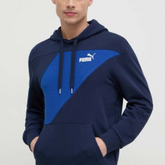 Puma bluză POWER bărbați, culoarea bleumarin, cu glugă, imprimeu 678931