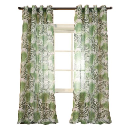 Perdea translucida, model frunze, verde, cu inele, 100% poliester, h 260 x l 140 cm