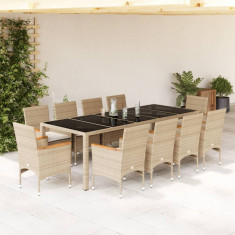 vidaXL Set mobilier de grădină cu perne 11 piese bej poliratan&sticlă